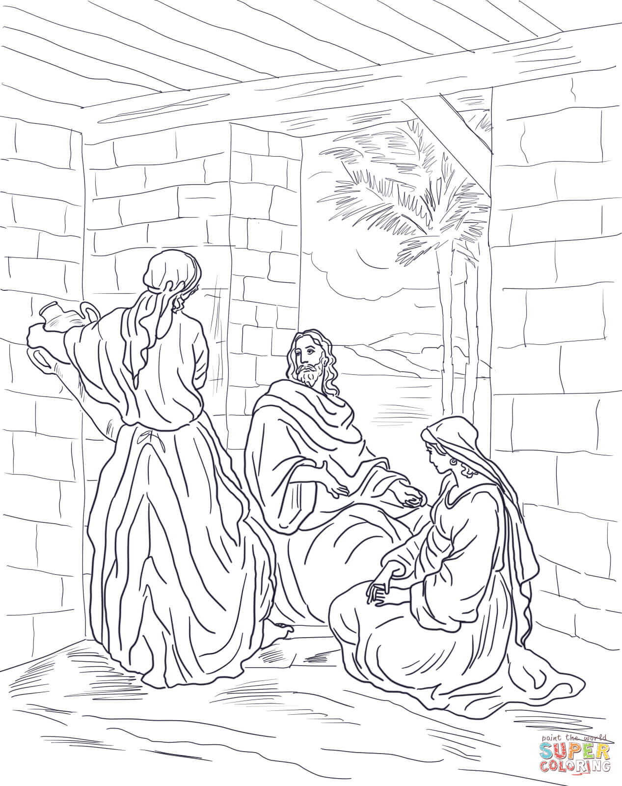 jesus visits mary and martha by gustave dore coloring page